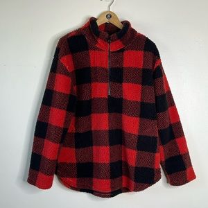Koolaburra by UGG Buffalo Check Plaid‎ Brushed Back Sherpa Funnel Neck Sz M